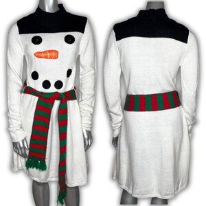 Vintage 2010s XHILARATION Target Snowman Novelty Holiday Belted Sweater Dress M
